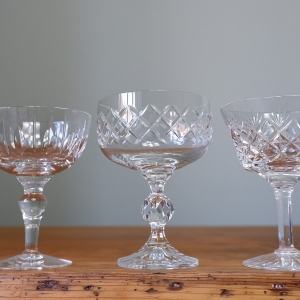 Vintage crystal champagne glasses for hire in Sussex